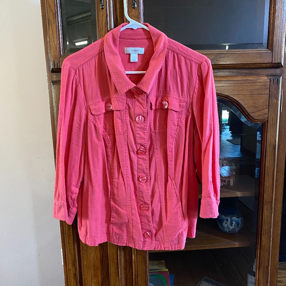 CJ Banks Coral Linen/Rayon Blend Jacket